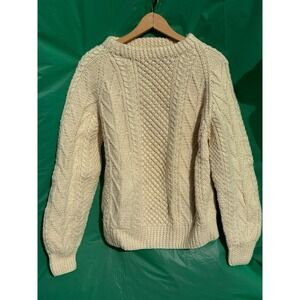 Vintage Irish Aran Sweater Hand Knit Cream Wool Cable Knit Cardigan M